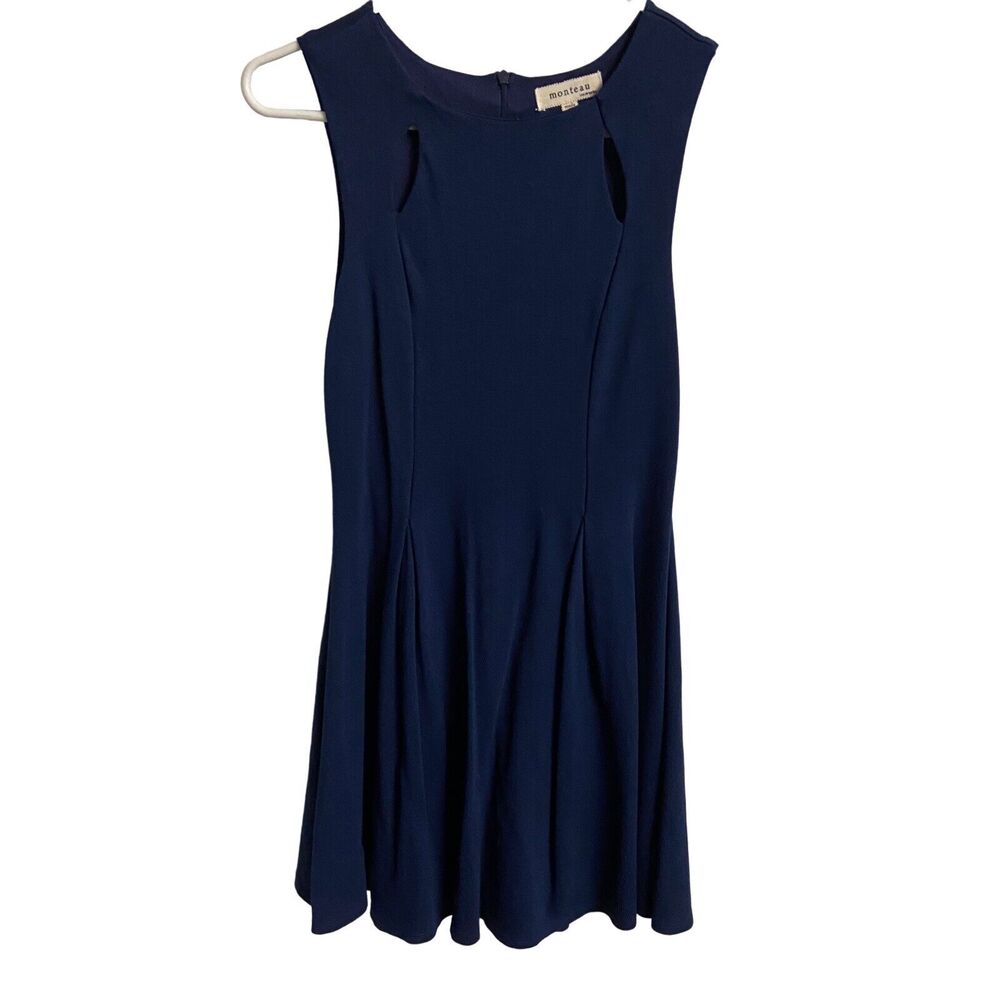 Monteau Dress Womens Small Navy Blue Sleeveless Knit Knee Length Fit and Flare